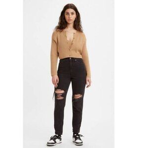 Levi's High Waisted Mom Jeans In Black Destructed Size 25 x 29